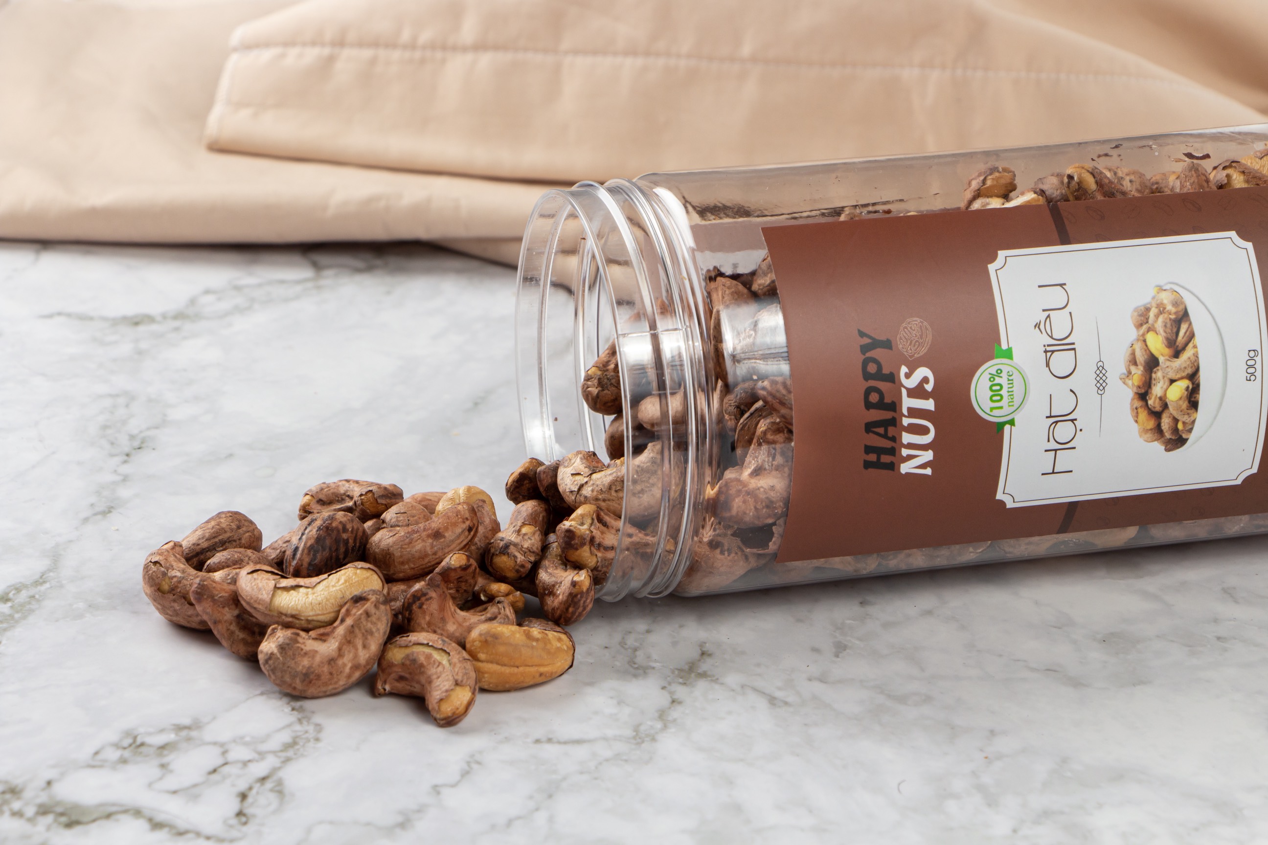 (Tặng 500g yến mạch) Hạt điều rang củi Happy Nuts vỏ lụa 500gr